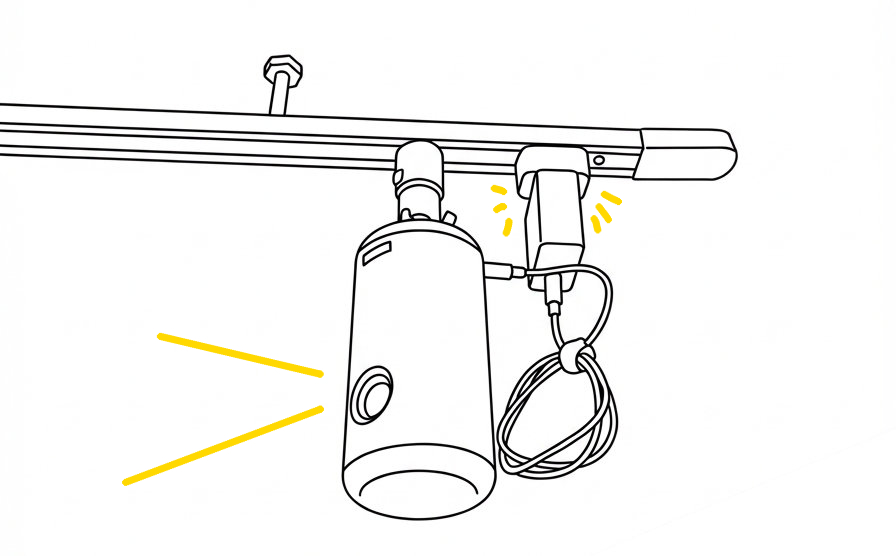コンセントプラグ・天吊り金具ともにダクトレールへ取付ー設置完了